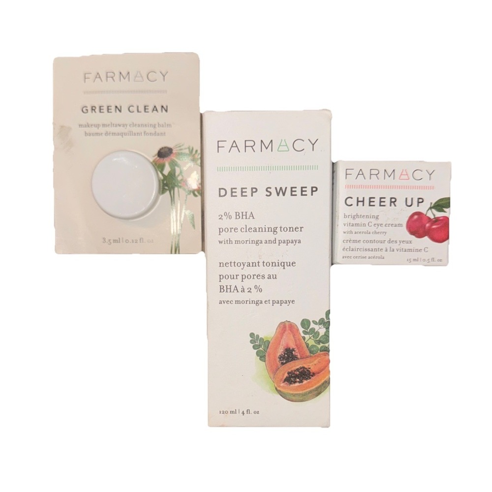 LOT OF 3 FARMACY Products DEEP SWEEP TONER‎ CHEER UP EYE CREAM DEEP CLEAN BALM